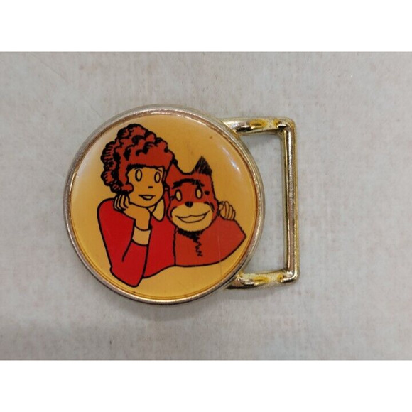 Orphan Annie 1981 Columbia Pictures LEE NYC Circle KIDS Belt Buckle Strap 1.25" - Picture 1 of 4